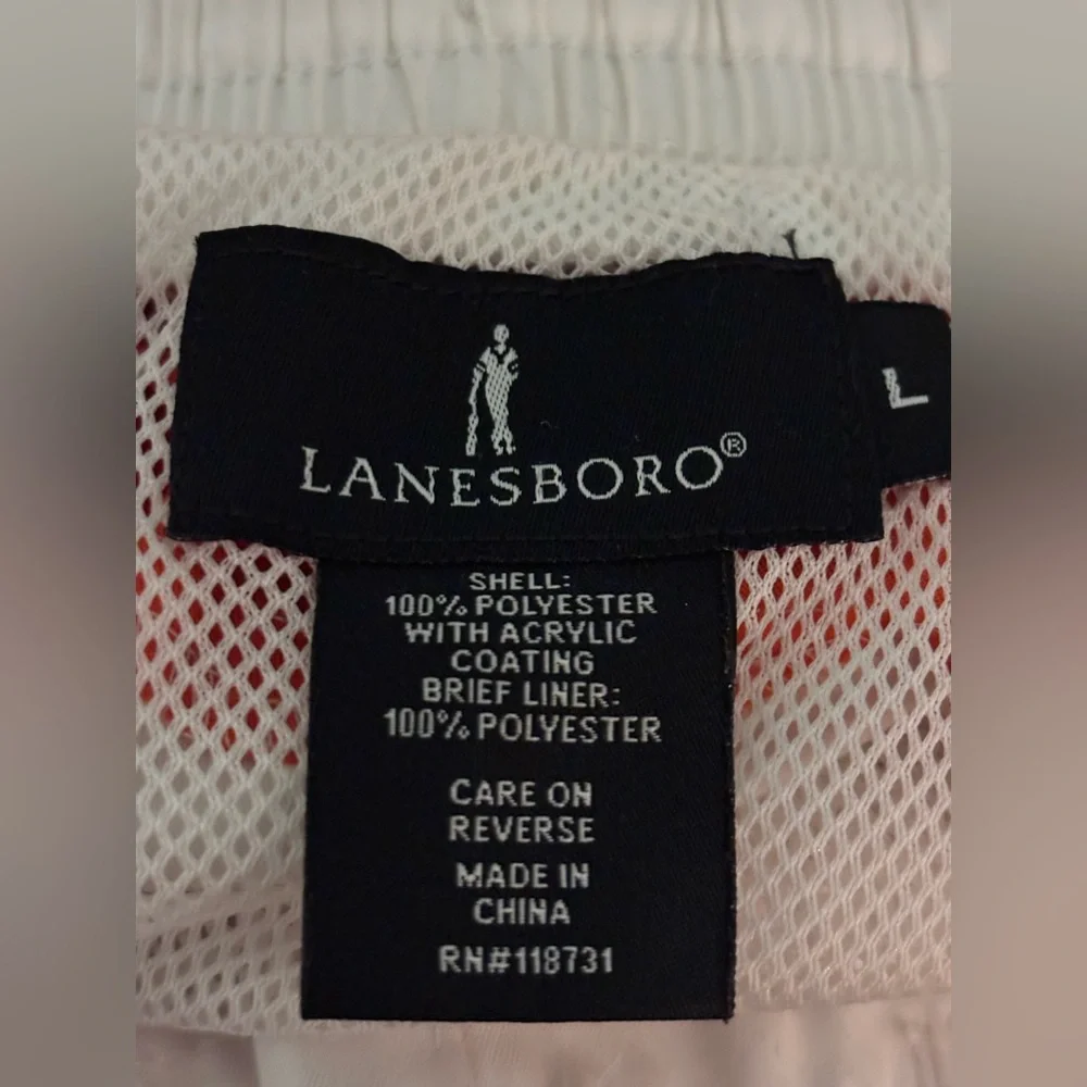 Lanesboro‎ Mens Orange White Elastic Waistband Tie Front Lined Swim Trunk Large